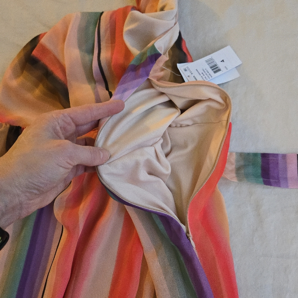 Donna Ricco Multicolor Bright Rainbow Striped Nude Maxi Wrap Front Dress CW3 - Picture 12 of 14